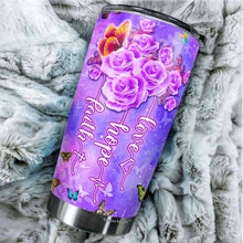 Load image into Gallery viewer, Faith Hope Love Tumbler - Butterfly Floral Tumber - Christian 20oz Stainless Steel Tumbler - Christian Tumblers For Women - Birthday Gifts for Mom on Mother's Day, Christmas