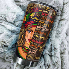 Load image into Gallery viewer, Black Queen Nutrition Facts Tumbler - African Queen Present - Black Women Empowerment - Gift for Her,  Birthday Gift for Her Tumbler 20 oz