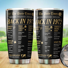 Load image into Gallery viewer, Kozmoz Inspire The Party Times Flashback To 1972 Tumbler - 50th Birthday Tumbler 20oz - Happy 50 Birthday Party, Turning 50 Birthday, 50th Bday For Her &amp; Him, Fifty Birthday Tumbler