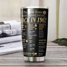 Load image into Gallery viewer, Kozmoz Inspire The Party Times Flashback To 1962 Tumbler - Happy 60 Birthday Party, Turning 60 Birthday, 60th Bday For Her &amp; Him, Sixty Birthday Tumbler 20 Oz- Milestone Birthday Gifts
